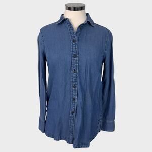 Banana Republic Parker Tunic Fit XS Blue Chambray Button Front Shirt Lyocell